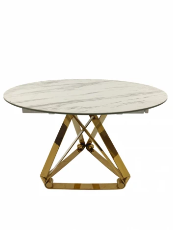 Стол обеденный IST-CASA раскладной Рондо Голд MC8239-120W, 120(+30+30)х76 см, белая керамика/золото