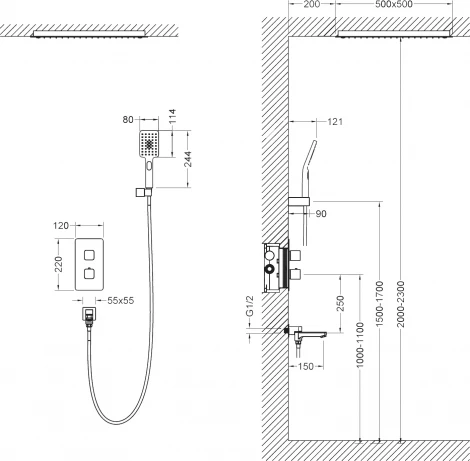Душевой комплект Timo Petruma SX-5019/03SM С ВНУТРЕННЕЙ ЧАСТЬЮ, черный
