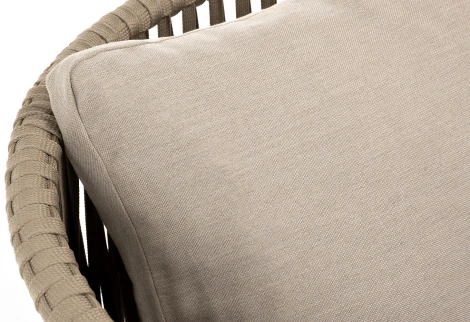 "Мальорка" кресло плетеное из роупа, основание дуб, роуп серо-коричневый 23мм, ткань бежевая 052 4SIS арт.УТ-00007641