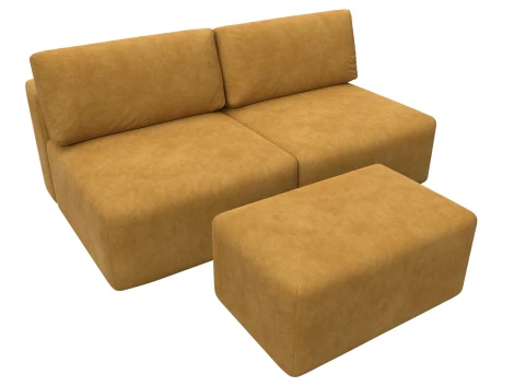 Диван прямой модульный с пуфом Лига-060 НПБ (ЛДСП,Брус,Фанера/Пластик/Велюр/Желтый) Лига Диванов 129669