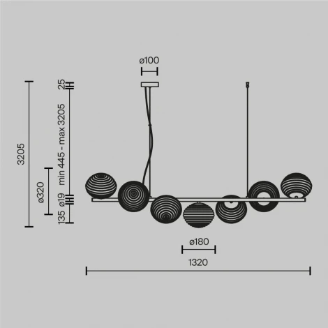 Подвесной светильник Maytoni Reels MOD268PL-07G (220V, на проводе, шарики)