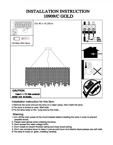 Подвесная люстра Newport 10900 10909/C gold (220V, хрусталь, на тросе, круглые)