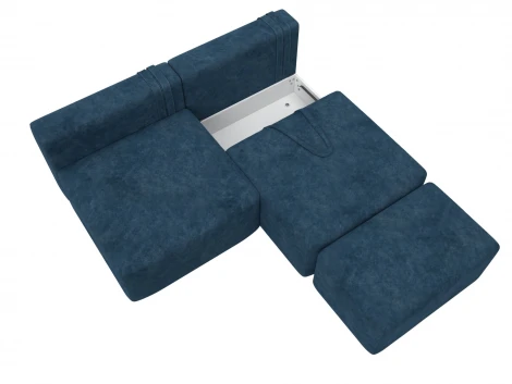 Диван прямой модульный с пуфом Лига-060 НПБ (ЛДСП,Брус,Фанера/Пластик/Велюр/Синий) Лига Диванов 129672