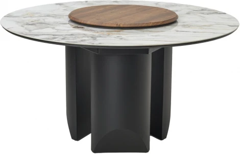 Стол КОЛИЗЕЙ D140 ARCTIC OCEAN, Белый мрамор, керамика / Черный каркас М-City