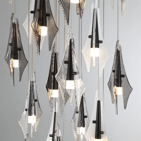 Потолочная каскадная люстра Odeon Light Afalina 5442/137L черный/бел.матовый/прозрачн./дымчатый/металл/стекло LED*137W 3000K (220V, на проводе)