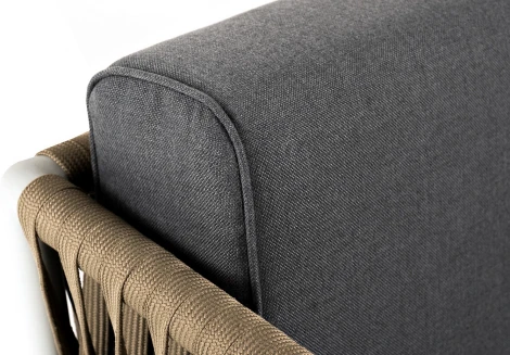 "Касабланка" диван 3-местный плетеный из роупа, каркас алюминий светло-серый (RAL7035) муар, роуп серо-коричневый 23мм, ткань серая 017 4SIS арт.УТ-00006210