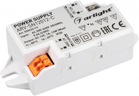 Блок питания ARV-SN12012-C (12V, 1A, 12W) (Arlight, IP20 Пластик, 3 года) 020426(1)