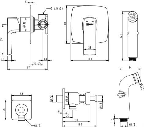 Гигиенический душ Lemark Ursus LM7219BL со смесителем, С ВНУТРЕННЕЙ ЧАСТЬЮ