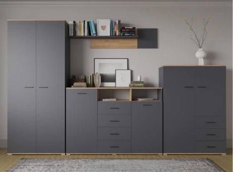 Шкаф Woodville Кассандра 92 дуб крафт золотой / антрацит 559222