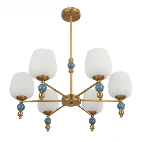 Потолочная люстра на штанге Lumion Lolita 8426/6C бронза/белый/синий, металл/керамика/стекло E27 6*60W 220V
