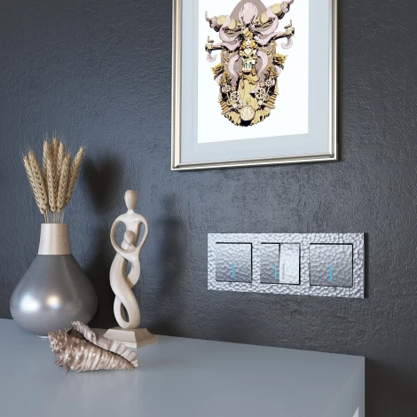 Выключатель двухклавишный проходной с подсветкой (hammer серебряный) Werkel W1222106 (a052085)