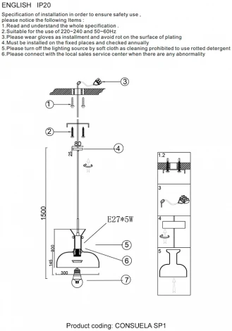 Подвесной светильник Crystal Lux CONSUELA SP1 BRASS