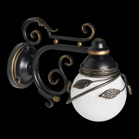 Настенный фонарь уличный Кузнечное дело Галактика 31-002-ЧЗ (220V, ковка, шар, листья, под старину, IP54)