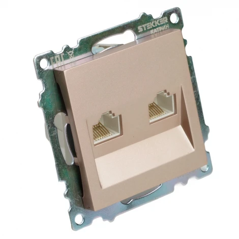 Розетка Ethernet RJ-45 двойная (шампань) Stekker Катрин 50004