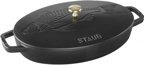 Сковорода овальная для рыбы, 33 см, с чугунной крышкой, черная 11223323 Staub