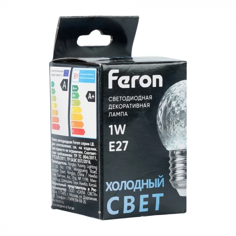 Лампа светодиодная Feron LB-385 52176 шарик 6400K прозрачный E27 1W 230V