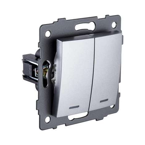 Выключатель кнопочный 2-клавишный 10А/250В с LED подсветкой, изогнутый, серый Kollinger REA-R-014GY для Aspekt, Eleganz, Reflex