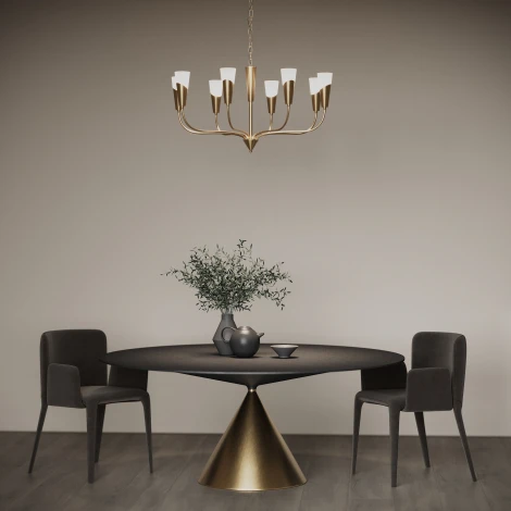 Подвесная люстра Wi-Fi Eurosvet Rhyton 60167/8 латунь (220V, управление смартфоном, голосовое управление, умный дом - Minimir Home, Алиса, Маруся, Салют, на цепи)