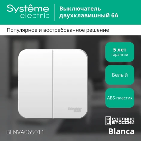 Выключатель накладной двухклавишный (белый) Systeme Electric Blanca BLNVA065011