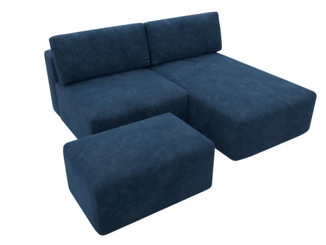Диван угловой модульный с пуфом Лига-060 НПБ угол универсальный (ЛДСП,Брус,Фанера/Пластик/Велюр/Синий) Лига Диванов 129696
