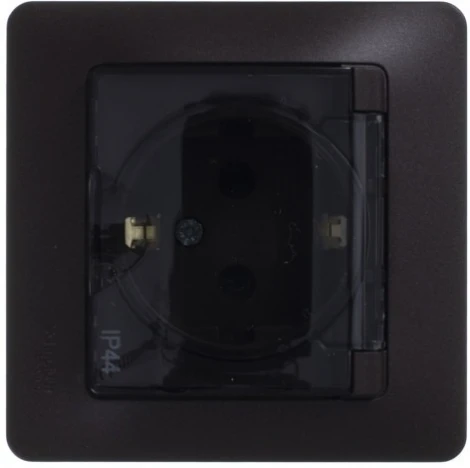 Розетка встраиваемая с заземлением, шторками и крышкой (алюминий) IP44 Systeme Electric Glossa GSL000348