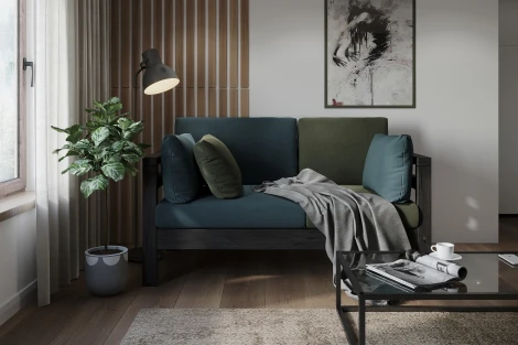 Диван Arsko прямой Домино М венге велюр голубой/зеленый