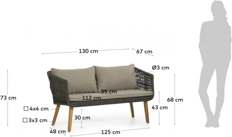 Диван уличный La Forma (ex Julia Grup) Inti (Зеленый,Бежевый/ Дерево,Акация,Полиэтилен,Алюминий,Веревка,Пена)