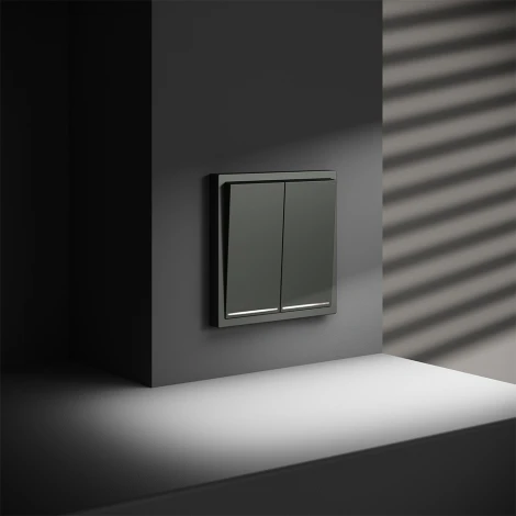 Проходной переключатель двухклавишный с подсветкой (титан) Voltum S70 VLS020406