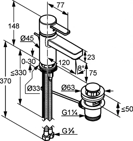 Смеситель Kludi Zenta XL 382600575 для раковины