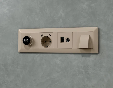 Комплект механизма ТВ-розетки оконечной и Ethernet RJ-45 розетки с автоматической защитной шторкой встраиваемый (серо-бежевый матовый) Ambrella Volt QUANT MA372510