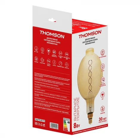 Лампочка светодиодная филаментная прозрачный шар E27 8W Thomson Filament Flexible Bt180 TH-B2174