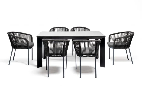 Обеденная группа на 6 персон со стульями Марсель, каркас темно-серый, роуп темно-серый 4SIS Венето VEN-CM6T1-7-SET D-gray