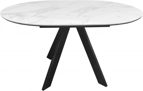Стол DikLine SFC110 d1100 стекло Оптивайт Белый мрамор/подстолье черное/опоры черные 00-00070095