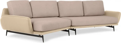 Диван Ispani угловой левый ОГОГО (арт.799380), (Ткань,Экокожа/Бежевый)