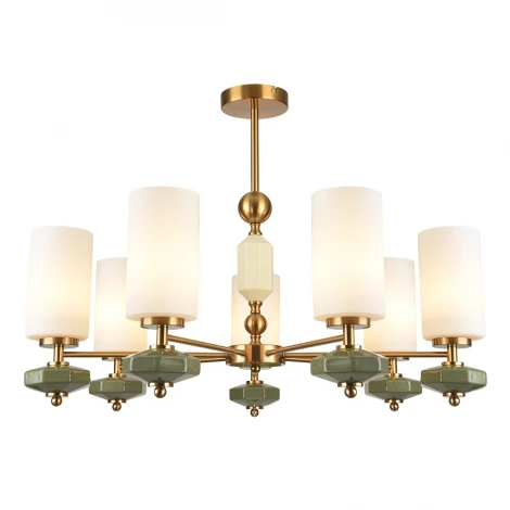 Потолочная люстра на штанге Lumion Mila 8427/7C латунь/белый/зеленый, металл/керамика/стекло E27 7*60W 220V