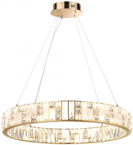 Подвесной светильник Odeon Light Crossa 5072/100L золото/прозрачный/белый/металл/хрусталь/алебастр LED 100W 3700K (220V, кольцо)