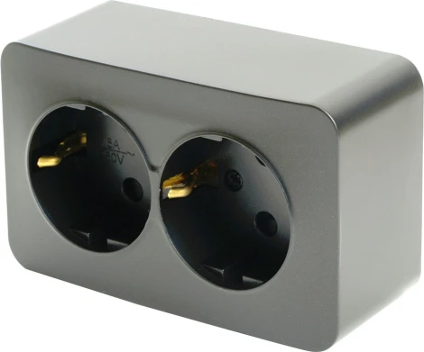 Розетка двойная с заземлением (черный матовый) Stekker София 49498