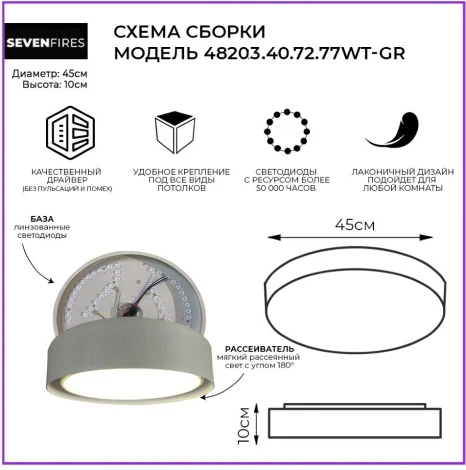 Потолочный светильник Seven Fires Лагом 48203.40.72.77WT-GR