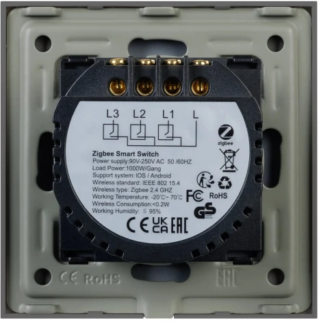Выключатель сенсорный SWT-OMALI-S03-ZB-GR (250V, 10A, Zigbee) (Arlight, Стекло) 050047