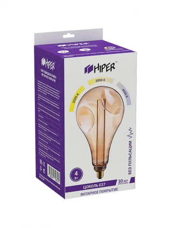 Лампочка светодиодная прозрачная/бежевая груша E27 4W Hiper Vein HL-2248