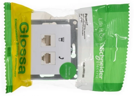 Розетка встраиваемая телефонная RJ-11 + Ethernet RJ-45 (белый) Systeme Electric Glossa GSL000185