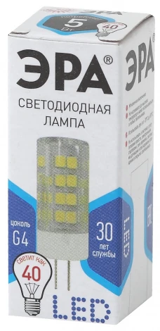 Лампочка светодиодная G4 5W ЭРА LED JC-5W-220V-CER-840-G4