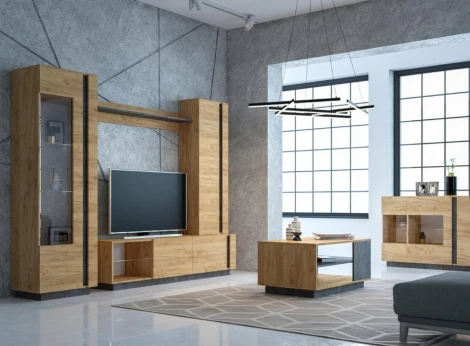 Модульная гостиная Арчи комплектация 1 (Арчи дуб золотой craft / камень темный U3705 комплектация 1) Mobi арт.339714