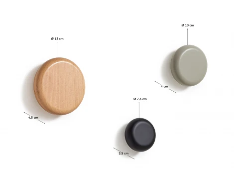 Nadue Набор из 3 настенных крючков из массива бука с натуральной, серой и черной отделкой La Forma (ex Julia Grup) арт.148228