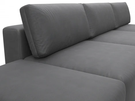 Диван угловой модульный с пуфом Лига-060 НПБ Лонг угол универсальный (ЛДСП,Брус,Фанера/Пластик/Замша/Серый) Лига Диванов 129524