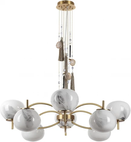 Подвесная люстра Odeon Light Fiolent 5432/8 золотой(под латунь)/стекло/кисточка/агат E14 8*40W (220V, на тросе)
