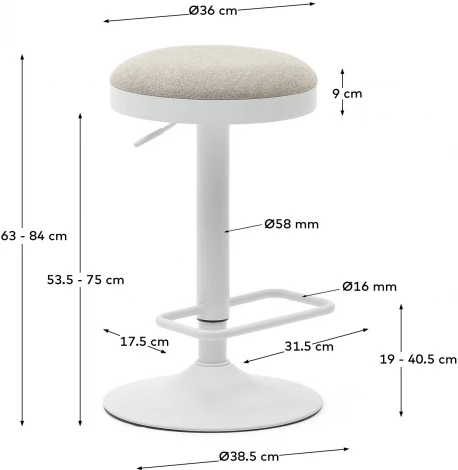 Табурет La Forma (ex Julia Grup) Zaib (Белый/ Сталь)