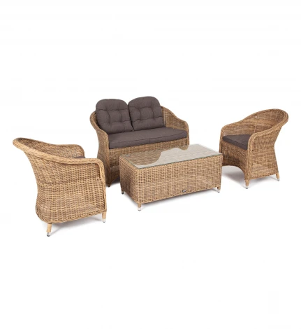 Лаунж-зона из искусственного ротанга, цвет соломенный 4SIS Равенна RS2C2T-4-SET