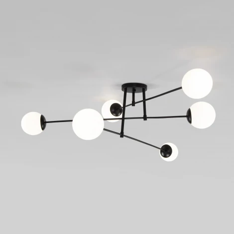 Потолочная люстра Wi-Fi на штанге Eurosvet Netz 30181/6 черный (220V, управление смартфоном, голосовое управление, умный дом - Minimir Home, Алиса, Маруся, Салют, шарики)