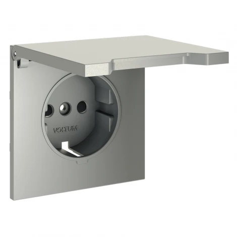 Накладка для розетки с заземлением, защитными шторками и крышкой Voltum S70 VLS000805 (сталь)